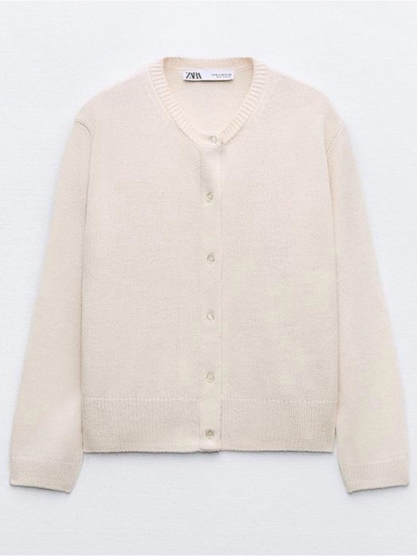 Zara Knit Cardigan With Elbow-Length Sleeves